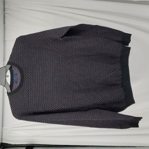 Toscano Men's Merino Wool Blend Crew Neck Printed Navy Blue Burgundy Size Large